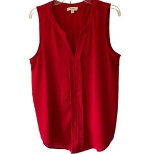 Faith and Joy Vibrant Red Sleeveless V-Neck Blouse Size Large Polyester/Spandex